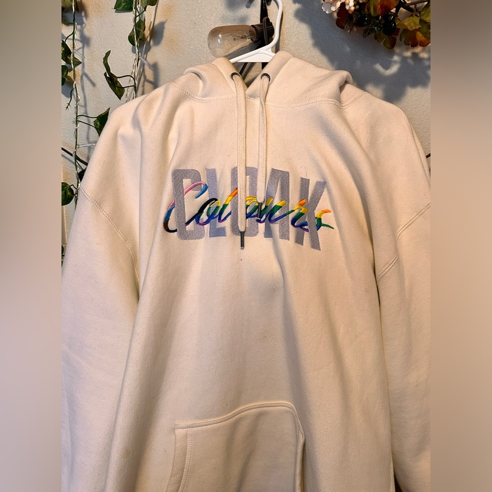 White CLOAK pride hoodie 2022